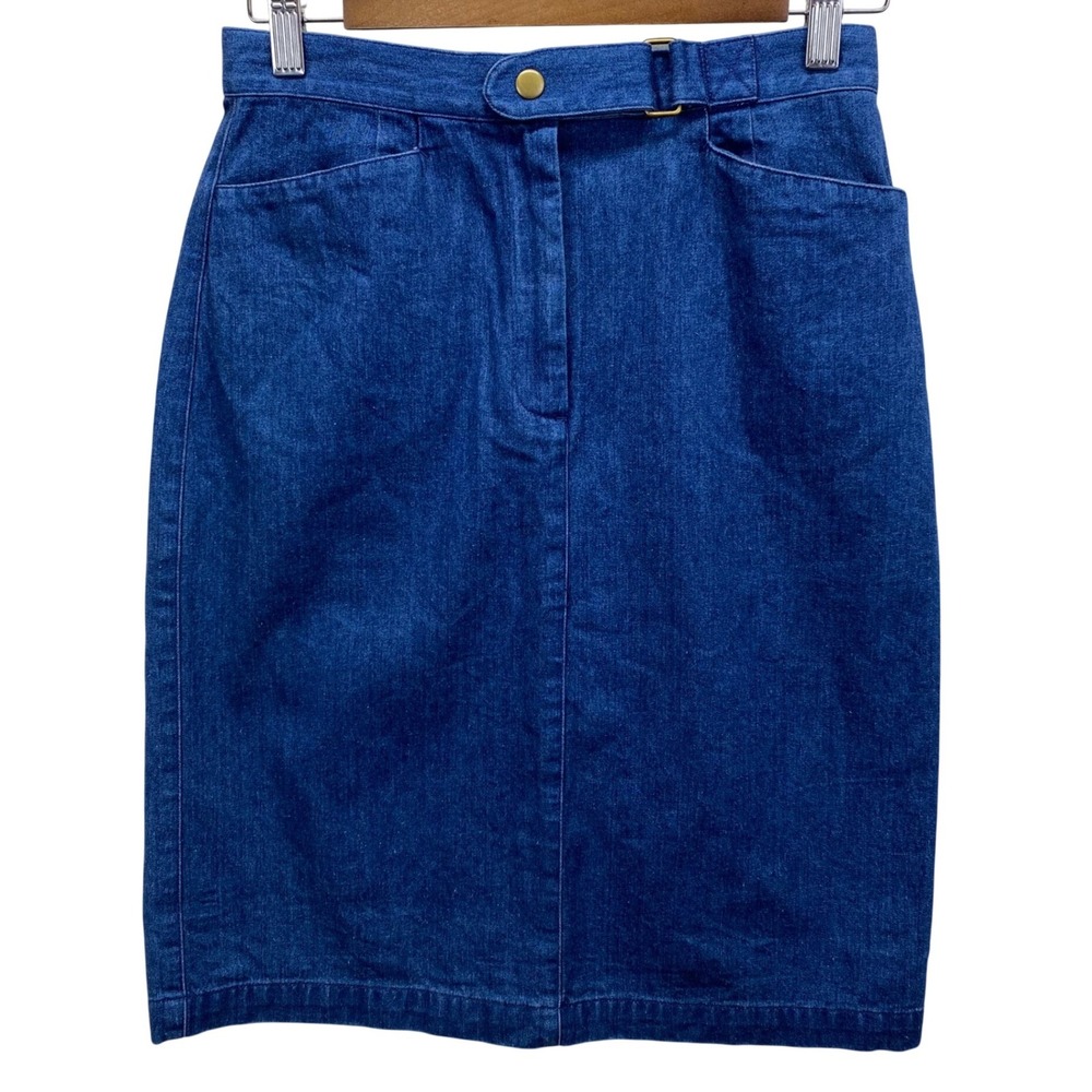 Talbots Denim Pencil Skirt Womens 4 Blue High Waisted Cotton Knee Length Vintage
